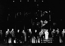 «...И земля скакала мені навстріч» П.Загребельного. 1974 р.
Сценографія і костюми М.Улановського.
Сцена з вистави.