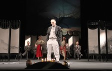 «Везде один… Свеча на ветру».  Композиция М.Резниковича. 2014 г.
Сцена из спектакля. П. Панчук – От имени Т. Шевченко.
